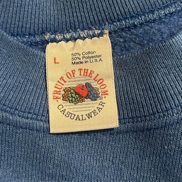 Vtg Solid Blank Fruit of the Loom Cotton Polyester Blend Sweatshirt Blue L USA - Picture 2 of 2